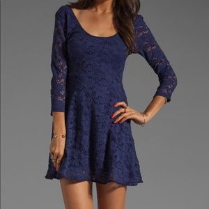 Free People Lace Dress Navy with 3/4 sleeve
